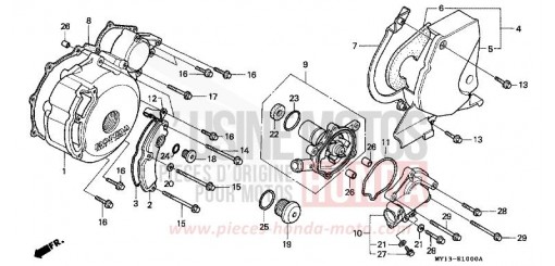 PANNEAU CARTER-MOTEUR G./ POMPE A EAU XRV750W de 1998